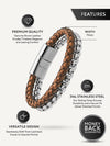 Brown Leather & Silver Box Chain Bracelet