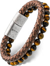 Brown Braided Leather & Tiger Eye Bead Bracelet