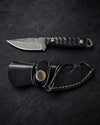 Titan "Shadow Scale" Damascus Hunting Knife | Drop-Point Blade | Carved Black Micarta Handle | Black Leather Sheath TK-516