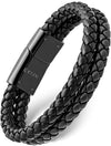 Double Black Braided Leather Bracelet