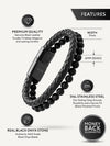 Black Braided Leather & Black Onyx Bead Bracelet