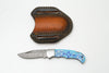 Hand-Forged Damascus Folding Knife | Custom "Blue Mosaic" Art Handle | Horizontal Pancake Sheath TF-083