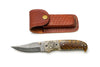 Custom Damascus Steel Clip Point Folding Knife | HAND Engraved Eagle Bolster & Amber Pine Cone Handle TF-104