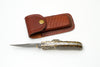 Custom Damascus Steel Clip Point Folding Knife | HAND Engraved Eagle Bolster & Amber Pine Cone Handle TF-104