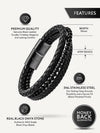Stacked Black Leather & Black Onyx Bead Bracelet
