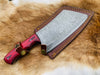 Custom Damascus steel cleaver Red Handle (Cleaver-red)