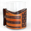 Handcrafted Leather Wrapped Whiskey Glass | Stars and Stripes Horizontal Rocks Glass