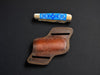 Titan "Zellige Tile" High Carbon Double-Blade Folding Knife — Turquoise Mosaic Resin Handle | Hand-Tooled Leather Belt Sheath TD-101