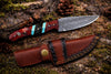Hand-Forged Damascus Steel Drop Point Outdoor Utility Tool | Rosewood, Turquoise & Black Honeycomb Handle - TK-503