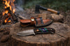 Hand-Forged Damascus Steel Drop Point Outdoor Utility Tool | Dark Wood, Green Resin & Purple Honeycomb Handle TK-509