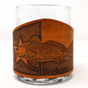 Handcrafted Leather Wrapped Whiskey Glass | TX Flag Redfish Rocks Glass