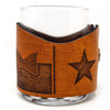 Handcrafted Leather Wrapped Whiskey Glass | TX Flag Redfish Rocks Glass
