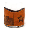 Handcrafted Leather Wrapped Whiskey Glass | TX Flag Spotted Sea Trout Rocks Glass