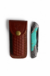 Titan Turquoise Crest Damascus Folding Knife - TF-080