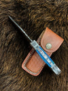 Pocket Knife Dyed Blue Bone 6.5'' Damascus Steel Knife Steel Bolster Back Lock Folding Knife TF-010B