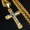 Scrolled Cross Crucifix Necklace with Byzantine Chain Stainless Steel Gothic Silver Gold Heavy Catholic Waterproof Jewelry