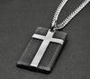Solid stainless steel cross dog tag necklace knurled engraved detail biker heavy keel chain for men waterproof jewelry
