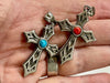 Celtic Irish Knot Reversible Cross Necklace Red Blue Stone Catholic Crucifix Super Cross Vintage Filigree Viking Heavy Braided Chain