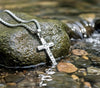 Hand-Hammered Silver Cross Necklace for Men, High Luster Finish