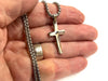 Small Silver Stainless Steel Cross Necklace with Box Chain
